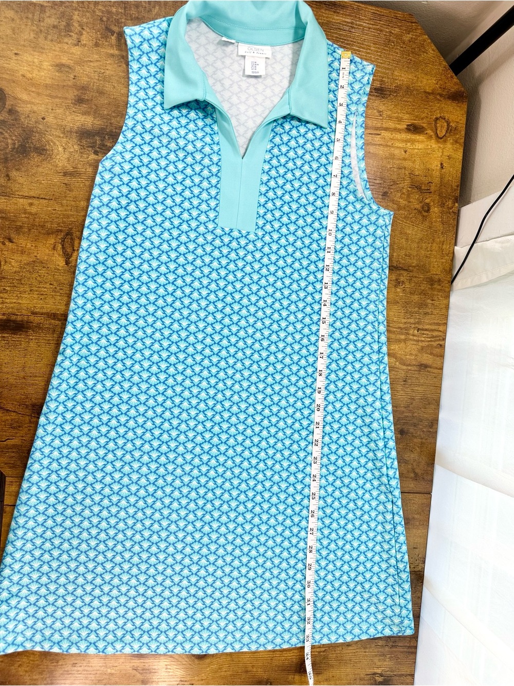 Sigrid Olsen Aqua Blue Patterned Collared Sleeveless Golf Tennis Dress, Medium - Picture 11 of 12